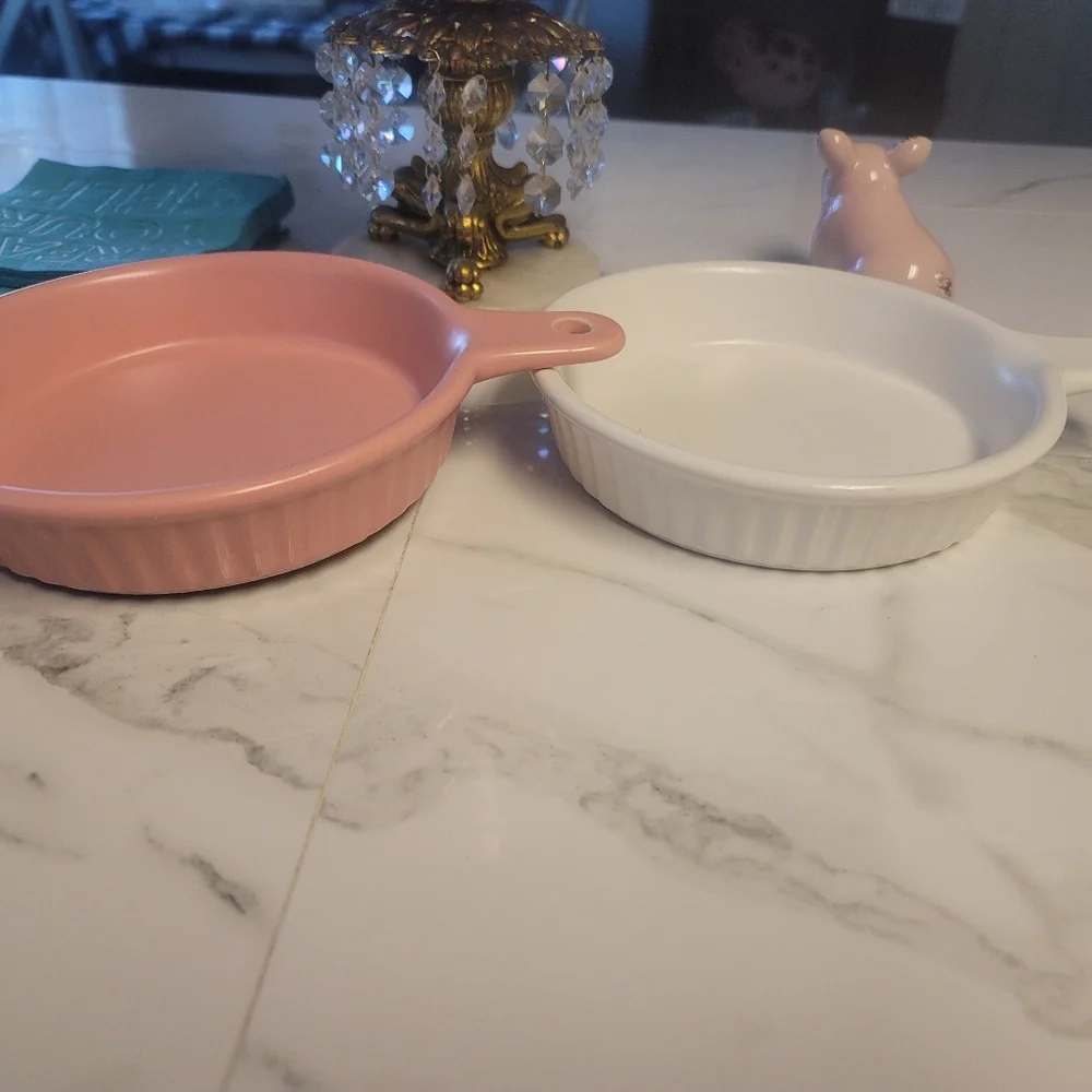 Pink and White Ceramic Baking Dishes Set Of 2 Vintage Ceramic Cooking  Dishes